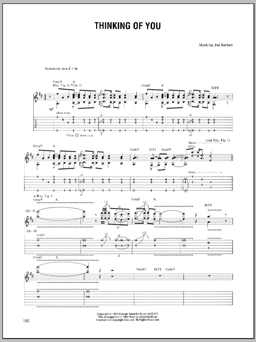 Joe Satriani Thinking Of You sheet music notes and chords arranged for Guitar Tab