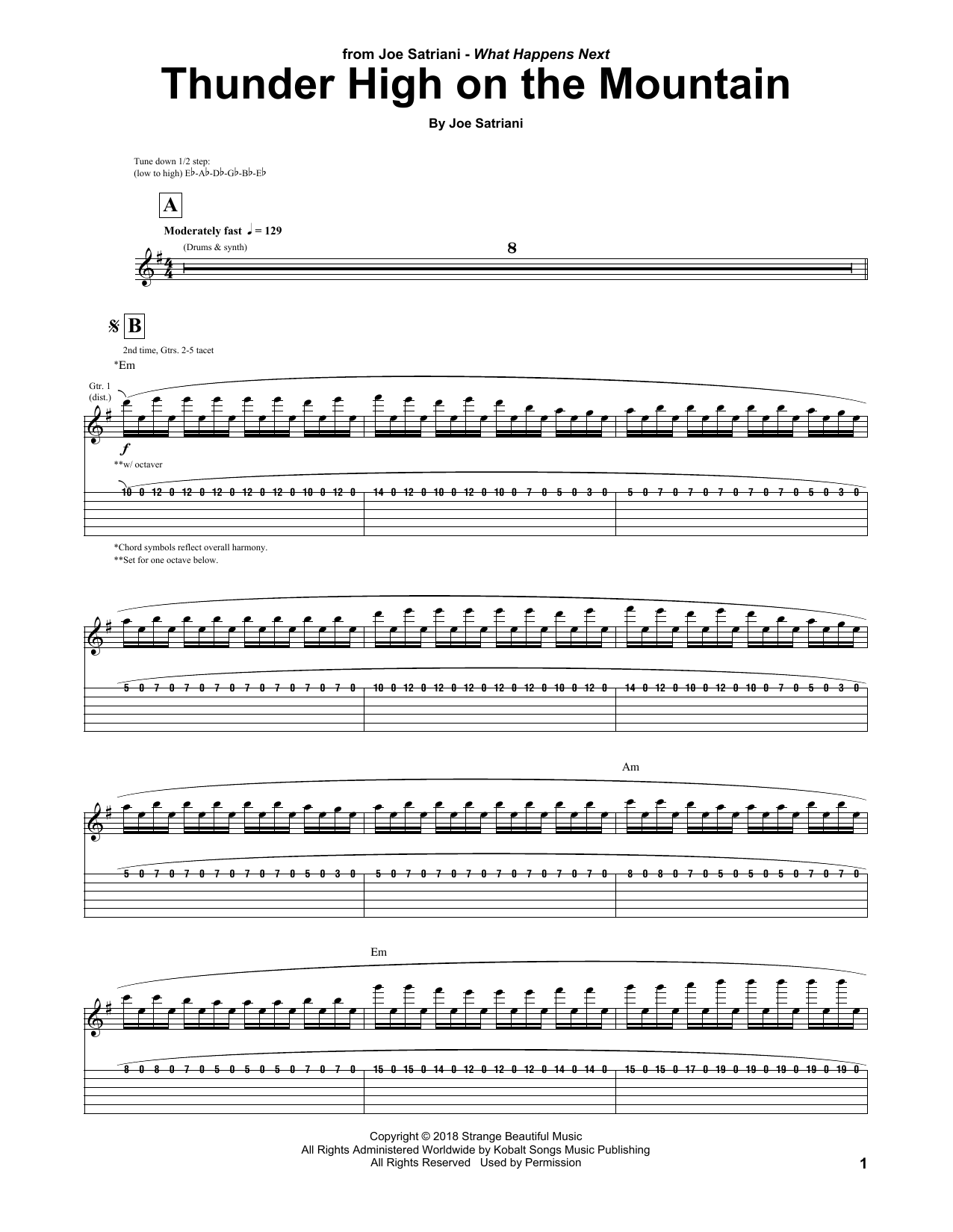 Joe Satriani Thunder High On The Mountain sheet music notes and chords arranged for Guitar Tab