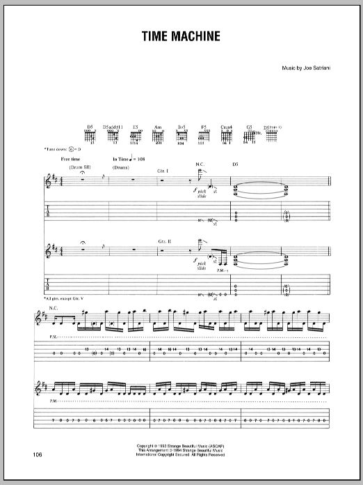 Joe Satriani Time Machine sheet music notes and chords arranged for Guitar Tab