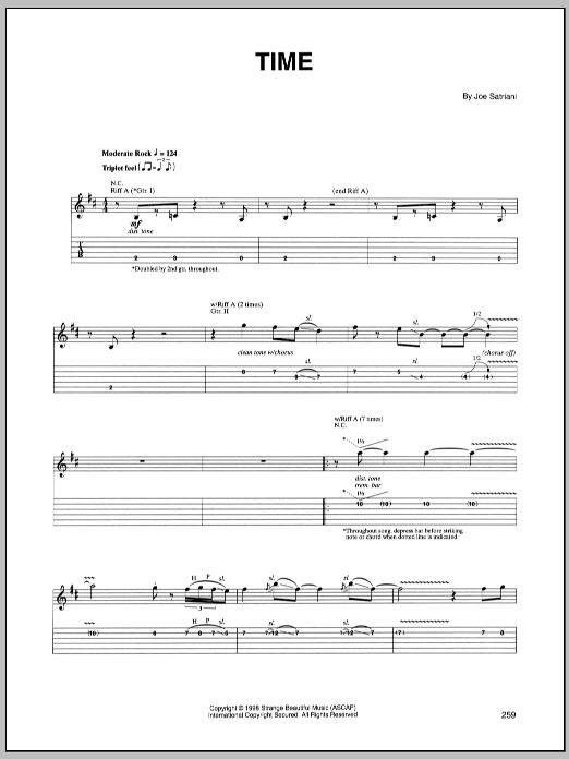 Joe Satriani Time sheet music notes and chords arranged for Guitar Tab