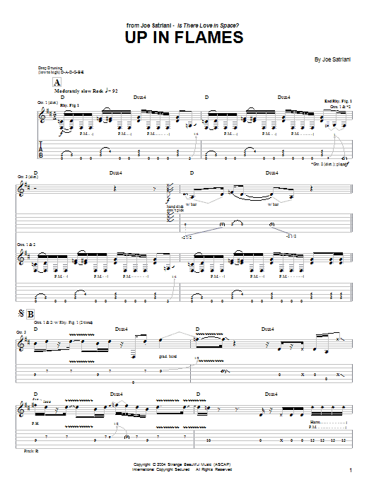 Joe Satriani Up In Flames sheet music notes and chords arranged for Guitar Tab