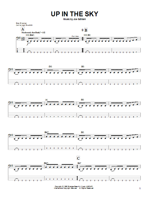 Joe Satriani Up In The Sky sheet music notes and chords arranged for Bass Guitar Tab