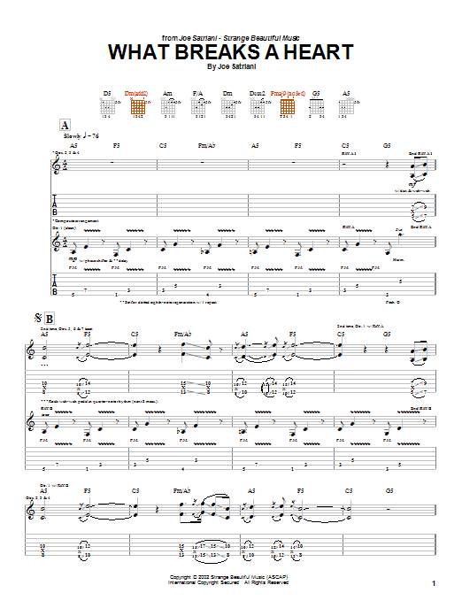 Joe Satriani What Breaks A Heart sheet music notes and chords arranged for Guitar Tab