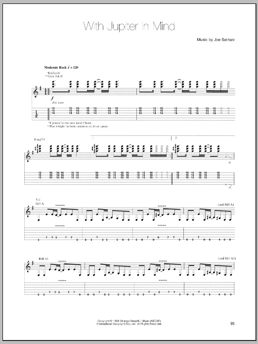 Joe Satriani With Jupiter In Mind sheet music notes and chords arranged for Guitar Tab