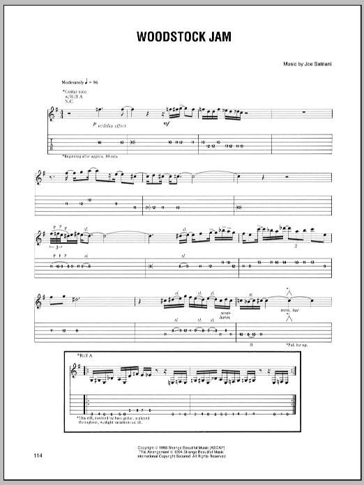 Joe Satriani Woodstock Jam sheet music notes and chords arranged for Guitar Tab