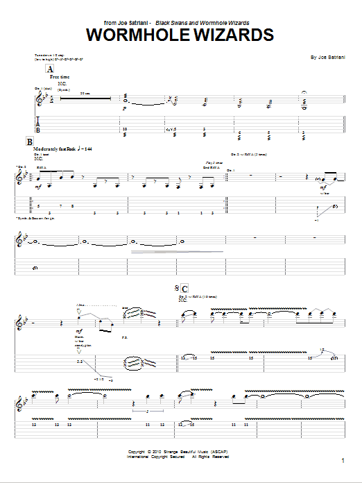 Joe Satriani Wormhole Wizards sheet music notes and chords arranged for Guitar Tab
