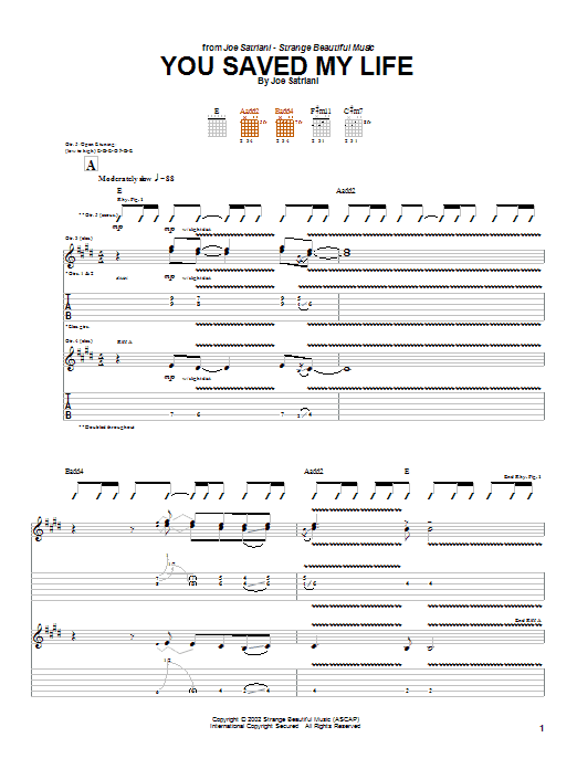 Joe Satriani You Saved My Life sheet music notes and chords arranged for Guitar Tab