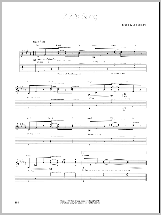 Joe Satriani Z.Z.'s Song sheet music notes and chords arranged for Guitar Tab