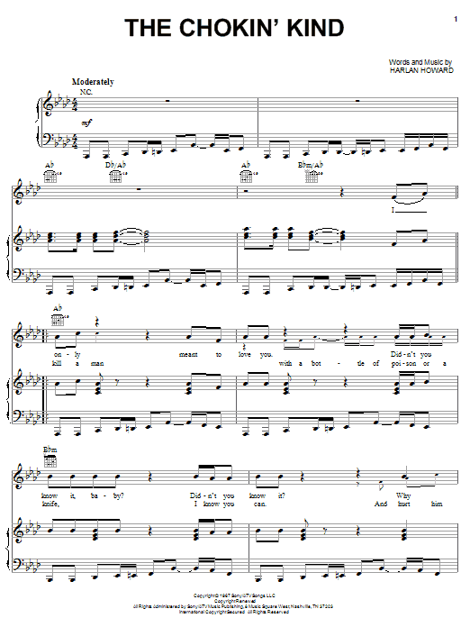 Joe Simon The Chokin' Kind sheet music notes and chords arranged for Piano, Vocal & Guitar Chords (Right-Hand Melody)