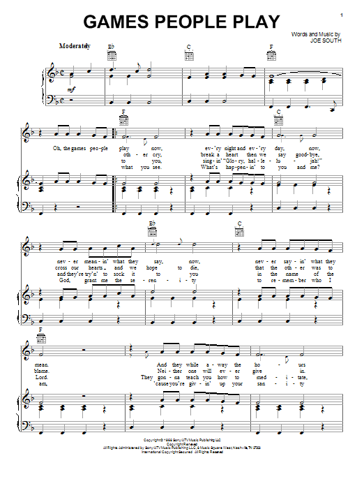 Joe South Games People Play sheet music notes and chords arranged for Guitar Chords/Lyrics