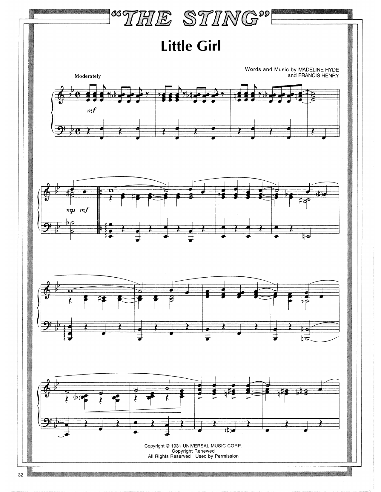 Joe Venuti's Blue Four Little Girl (arr. Marvin Hamlisch) sheet music notes and chords arranged for Piano Solo