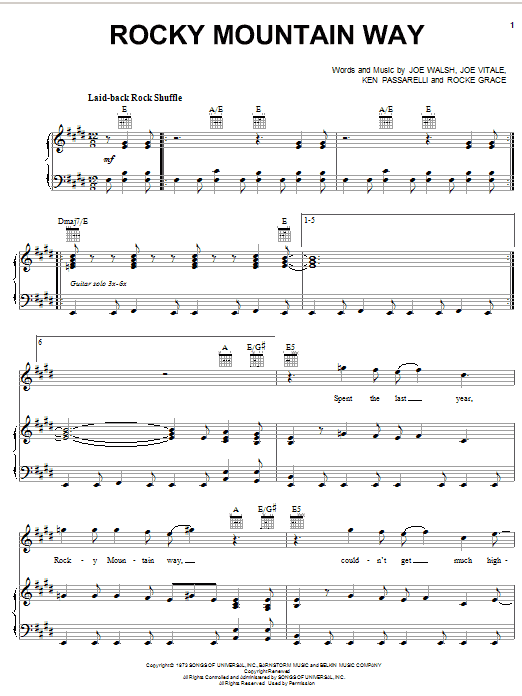 Joe Walsh Rocky Mountain Way sheet music notes and chords arranged for Guitar Tab (Single Guitar)