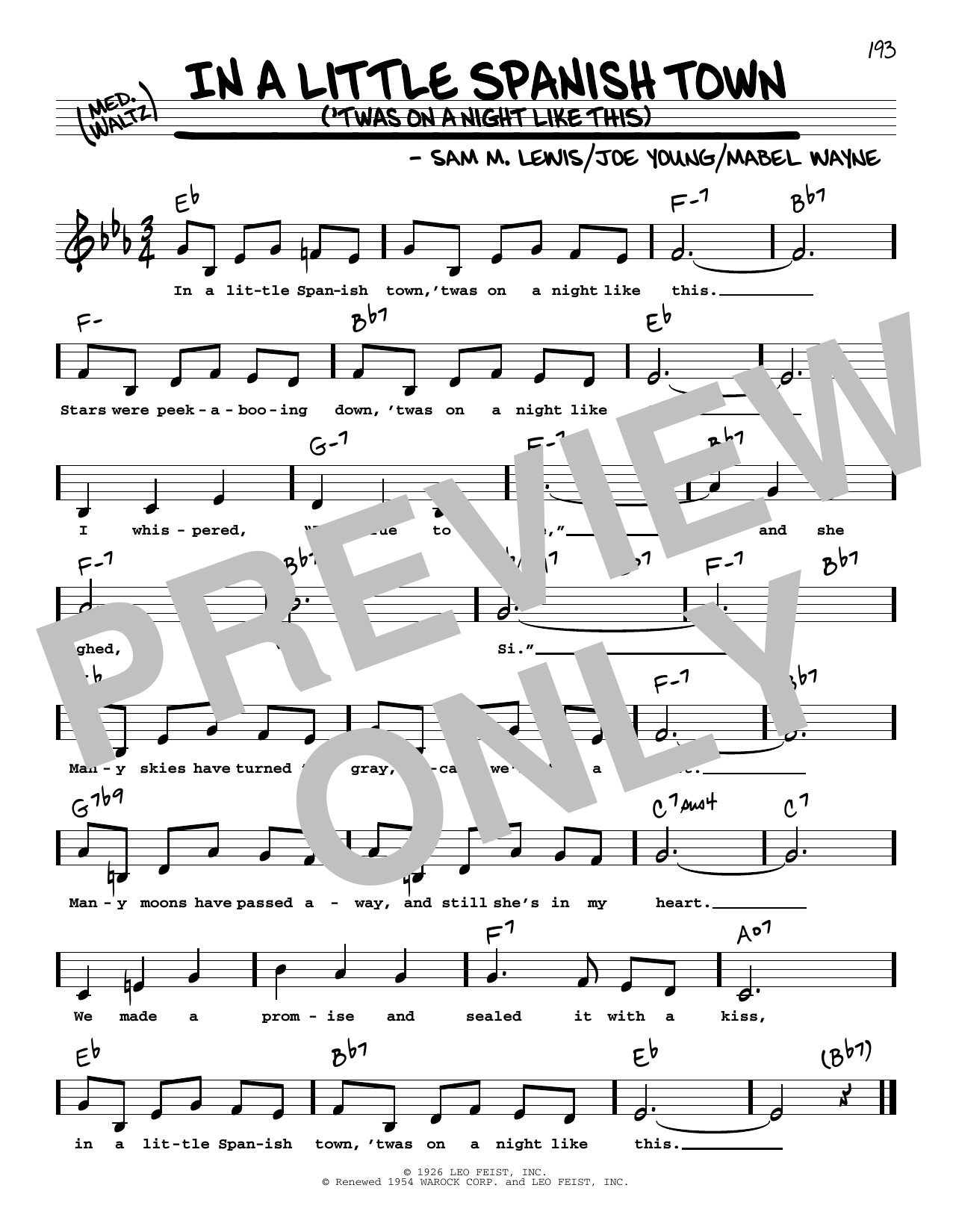 Joe Young In A Little Spanish Town ('Twas On A Night Like This) (Low Voice) sheet music notes and chords arranged for Real Book – Melody, Lyrics & Chords