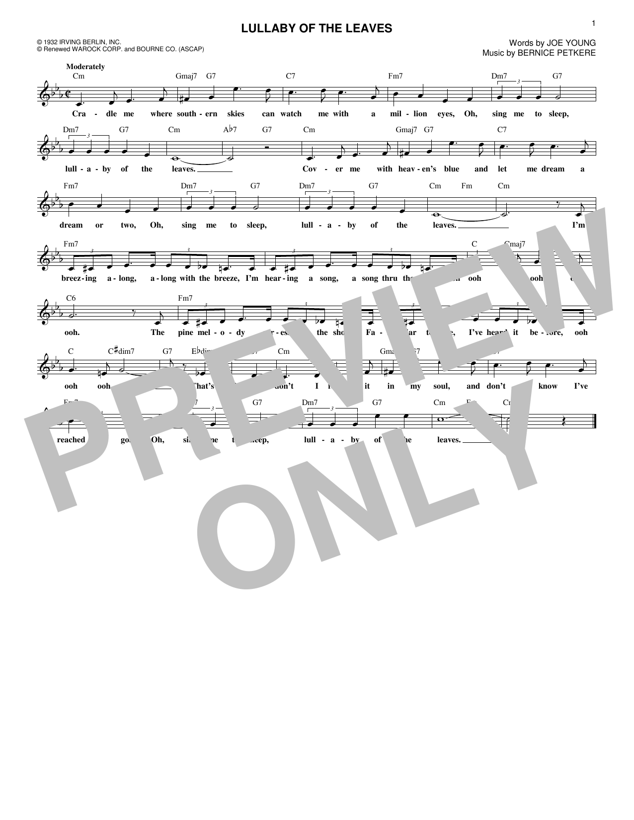 Joe Young Lullaby Of The Leaves sheet music notes and chords arranged for Lead Sheet / Fake Book