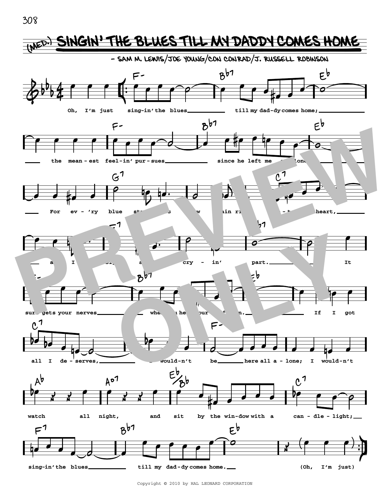 Joe Young Singin' The Blues Till My Daddy Comes Home (arr. Robert Rawlins) sheet music notes and chords arranged for Real Book – Melody, Lyrics & Chords