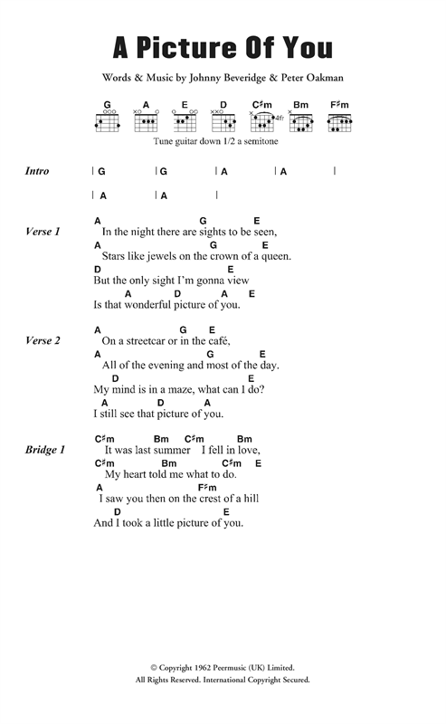 Joe Brown & The Bruvvers A Picture Of You sheet music notes and chords arranged for Guitar Chords/Lyrics
