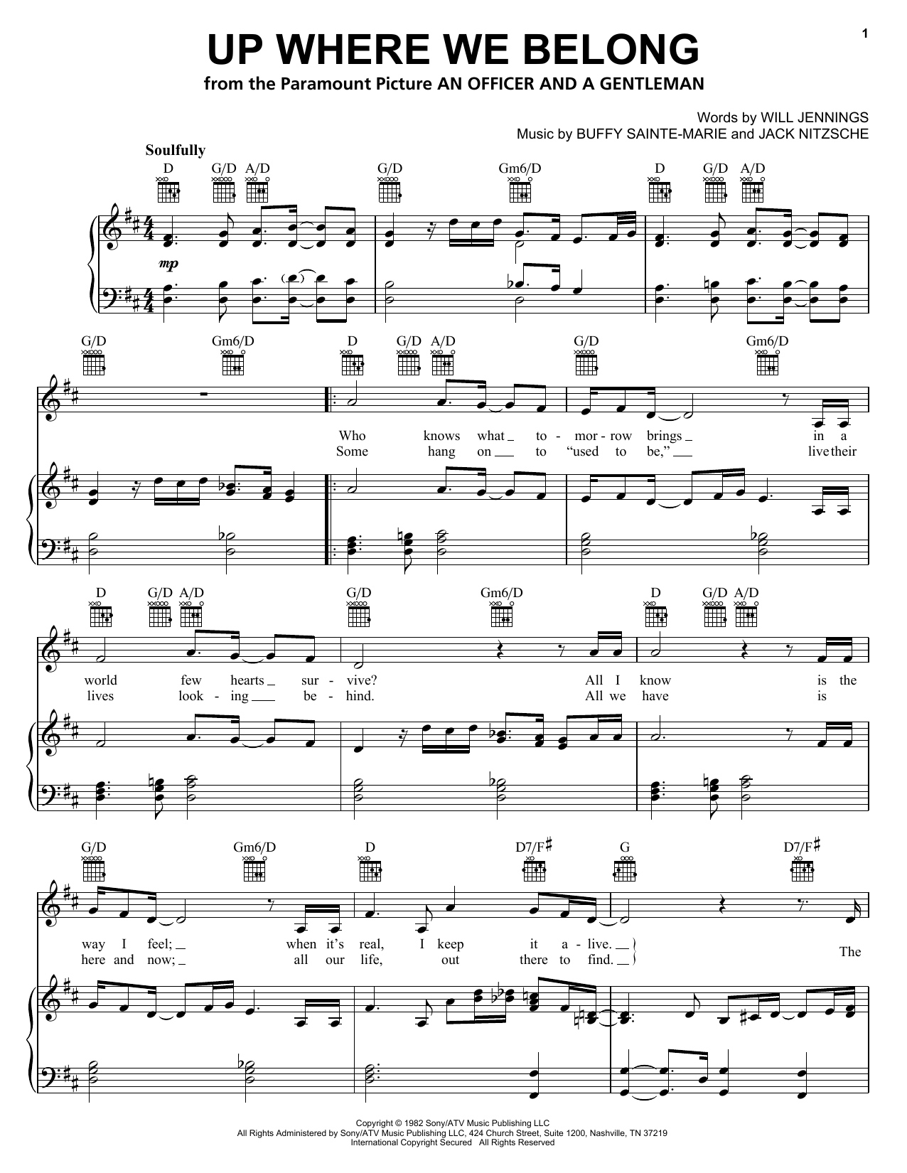 Joe Cocker and Jennifer Warnes Up Where We Belong (from An Officer And A Gentleman) sheet music notes and chords arranged for Lead Sheet / Fake Book