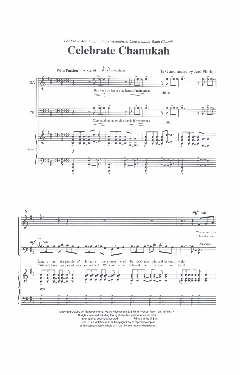 Joel C. Phillips Celebrate Chanukah sheet music notes and chords arranged for SATB Choir