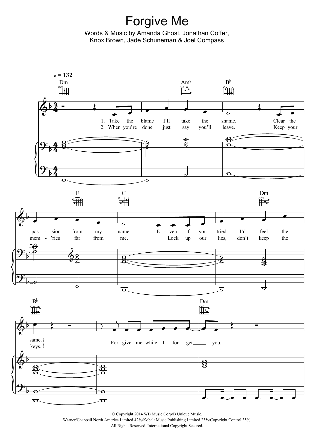 Joel Compass Forgive Me sheet music notes and chords arranged for Piano, Vocal & Guitar Chords