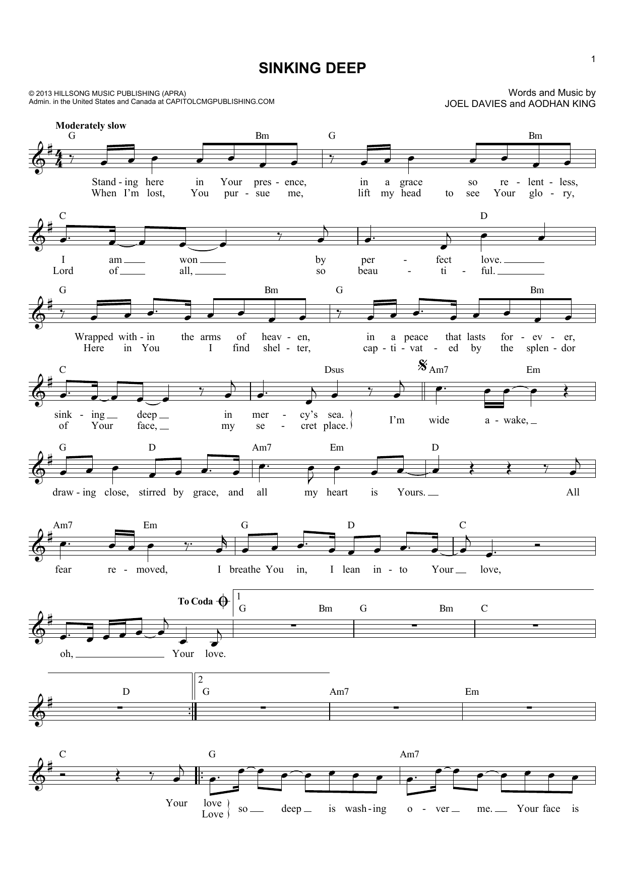 Joel Davies Sinking Deep sheet music notes and chords arranged for Lead Sheet / Fake Book