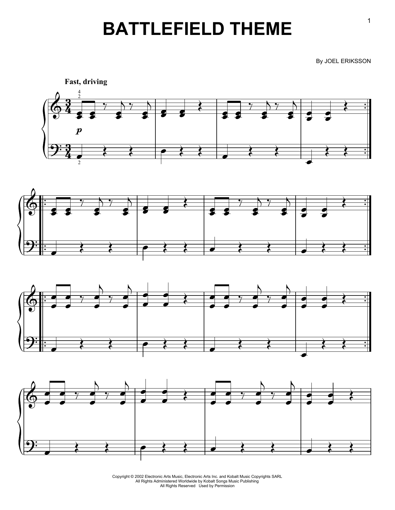 Joel Eriksson Battlefield 1942 Theme sheet music notes and chords arranged for Easy Guitar Tab