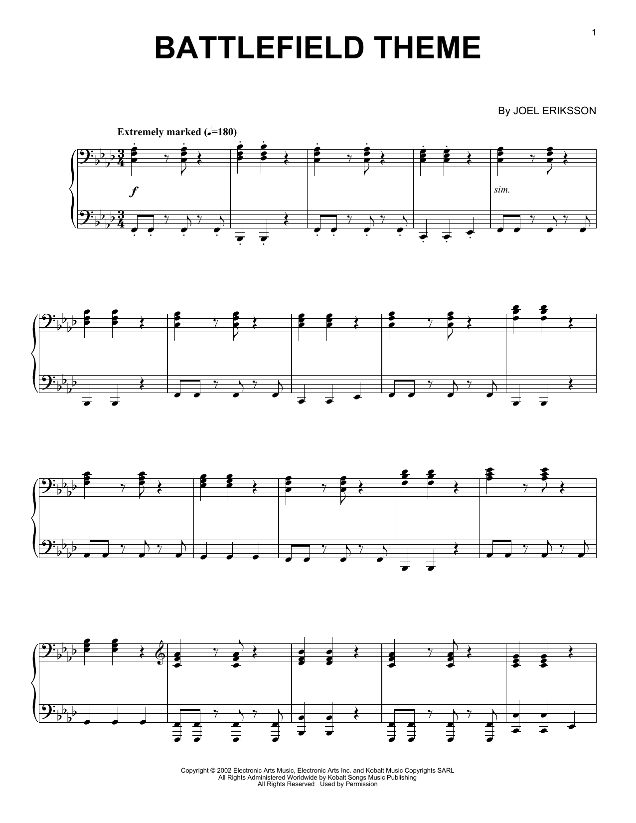Joel Eriksson Battlefield Theme sheet music notes and chords arranged for Piano Solo
