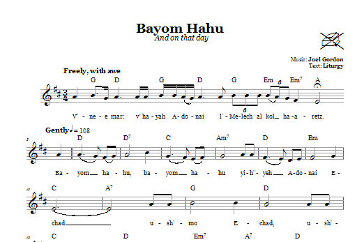 Joel Gordon Bayom Hahu (And On That Day) sheet music notes and chords arranged for Lead Sheet / Fake Book