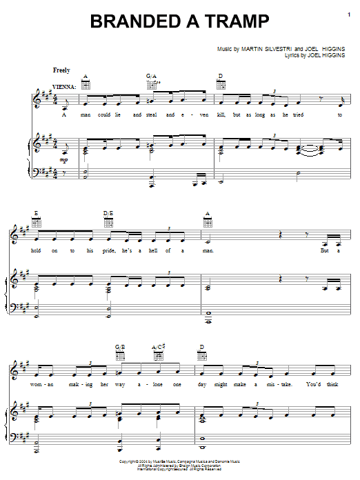 Joel Higgins Branded A Tramp sheet music notes and chords arranged for Piano, Vocal & Guitar Chords (Right-Hand Melody)