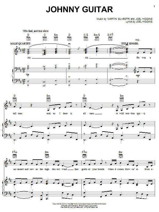 Joel Higgins Johnny Guitar sheet music notes and chords arranged for Piano, Vocal & Guitar Chords (Right-Hand Melody)