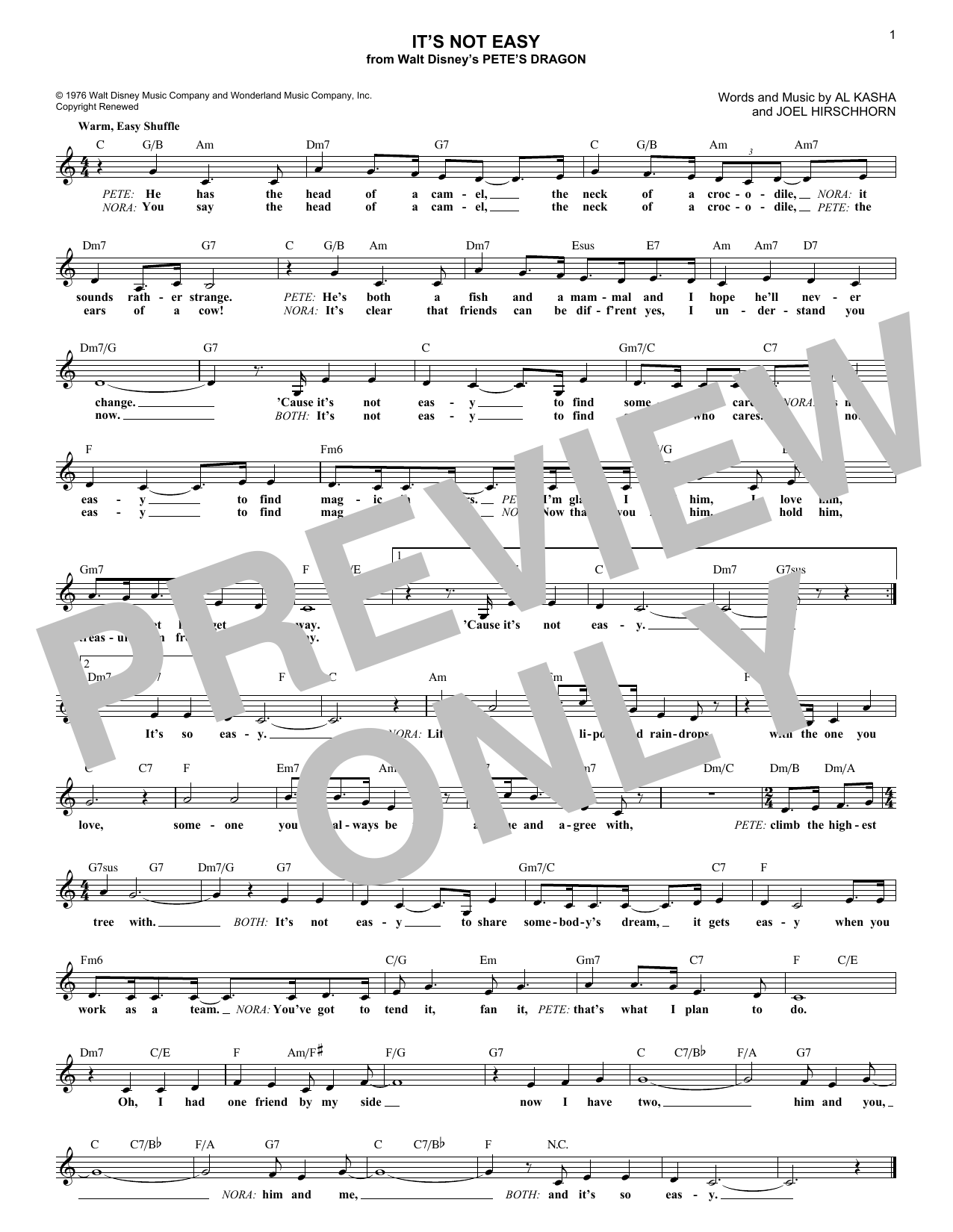 Joel Hirschhorn It's Not Easy sheet music notes and chords arranged for Lead Sheet / Fake Book