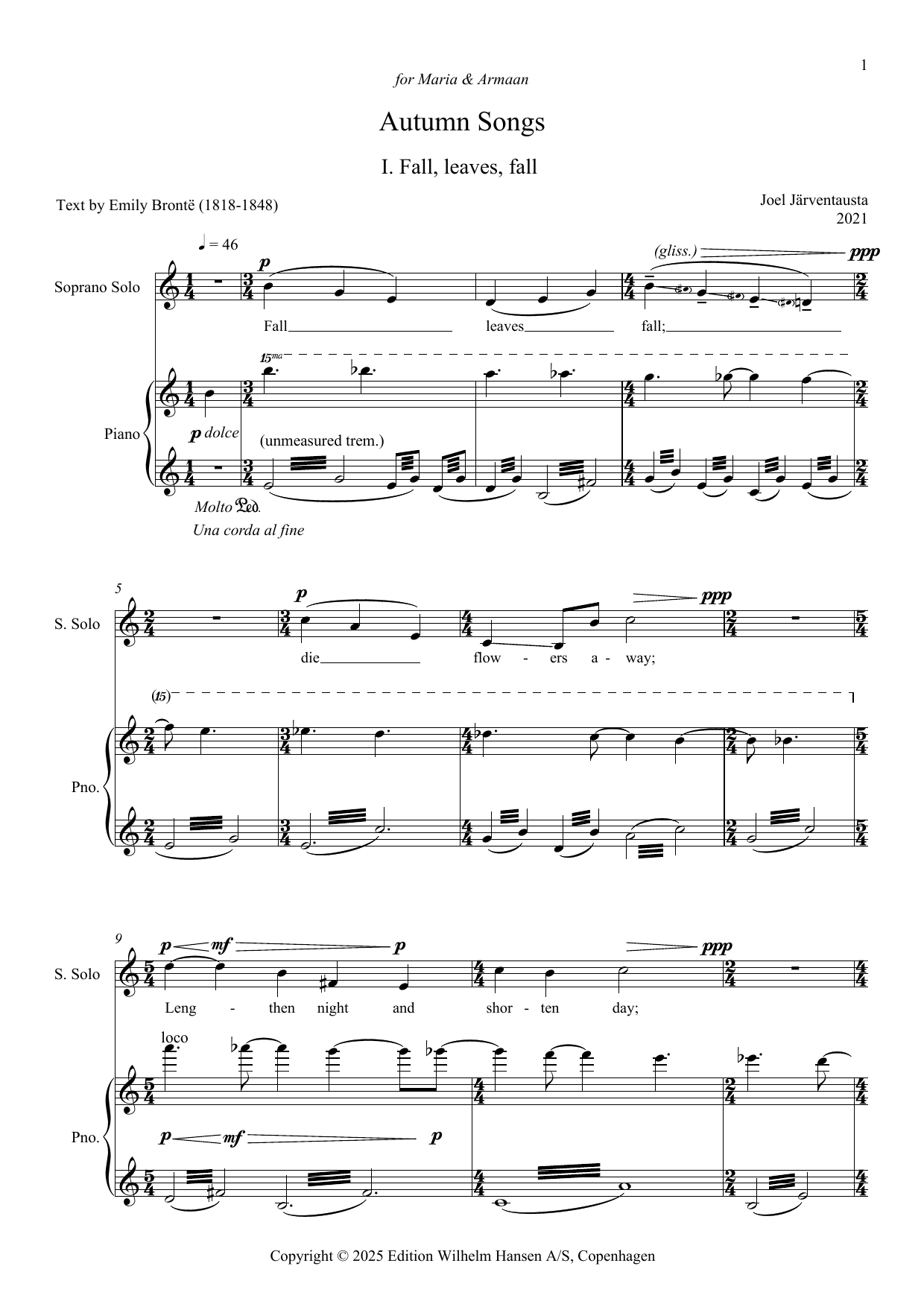 Joel Järventausta Autumn Songs sheet music notes and chords arranged for Piano & Vocal