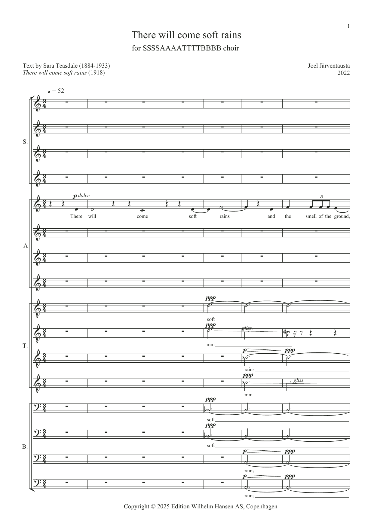 Joel Järventausta There will come soft rains sheet music notes and chords arranged for SATB divisi Choir