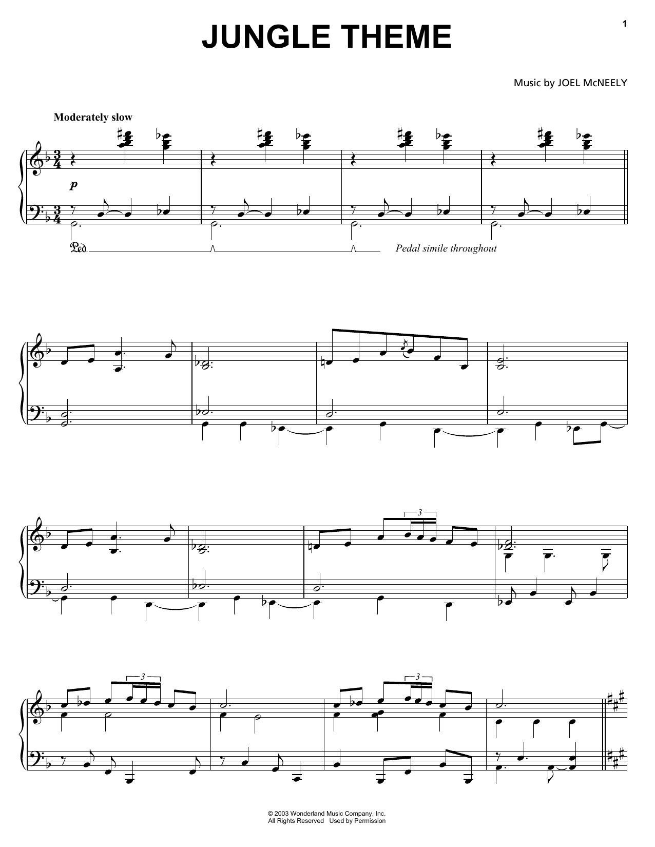 Joel McNeely Jungle Theme sheet music notes and chords arranged for Piano, Vocal & Guitar Chords (Right-Hand Melody)