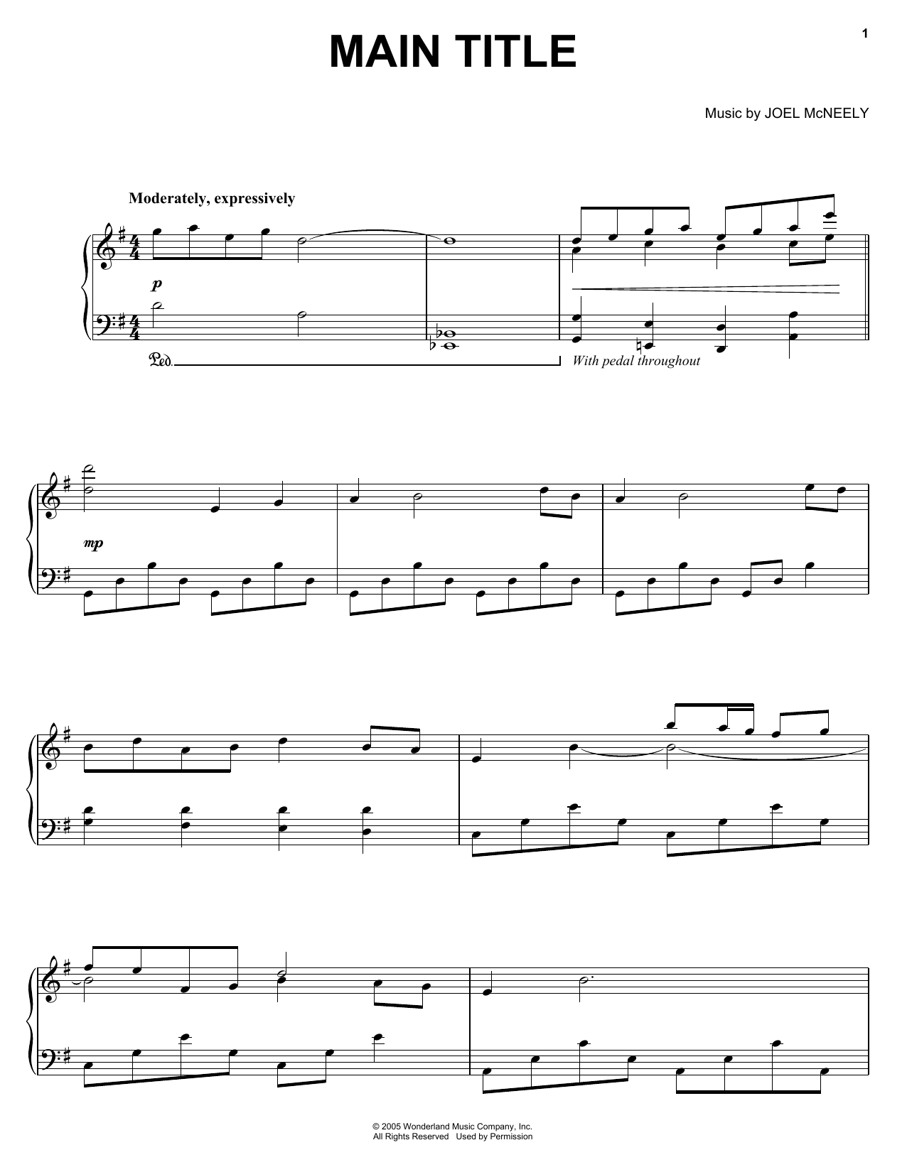 Joel McNeely Main Title sheet music notes and chords arranged for Piano, Vocal & Guitar Chords (Right-Hand Melody)