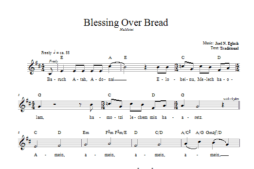 Joel N. Eglash Blessing Over Bread (HaMotzi) sheet music notes and chords arranged for Lead Sheet / Fake Book