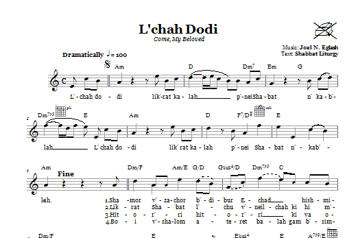 Joel N. Eglash L'chah Dodi (Come, My Beloved) sheet music notes and chords arranged for Lead Sheet / Fake Book