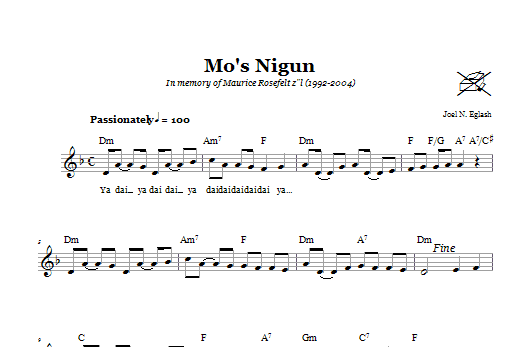 Joel N. Eglash Mo's Nigun (Wordless Melody) sheet music notes and chords arranged for Lead Sheet / Fake Book