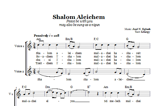 Joel N. Eglash Shalom Aleichem (Peace Be With You) sheet music notes and chords arranged for 2-Part Choir
