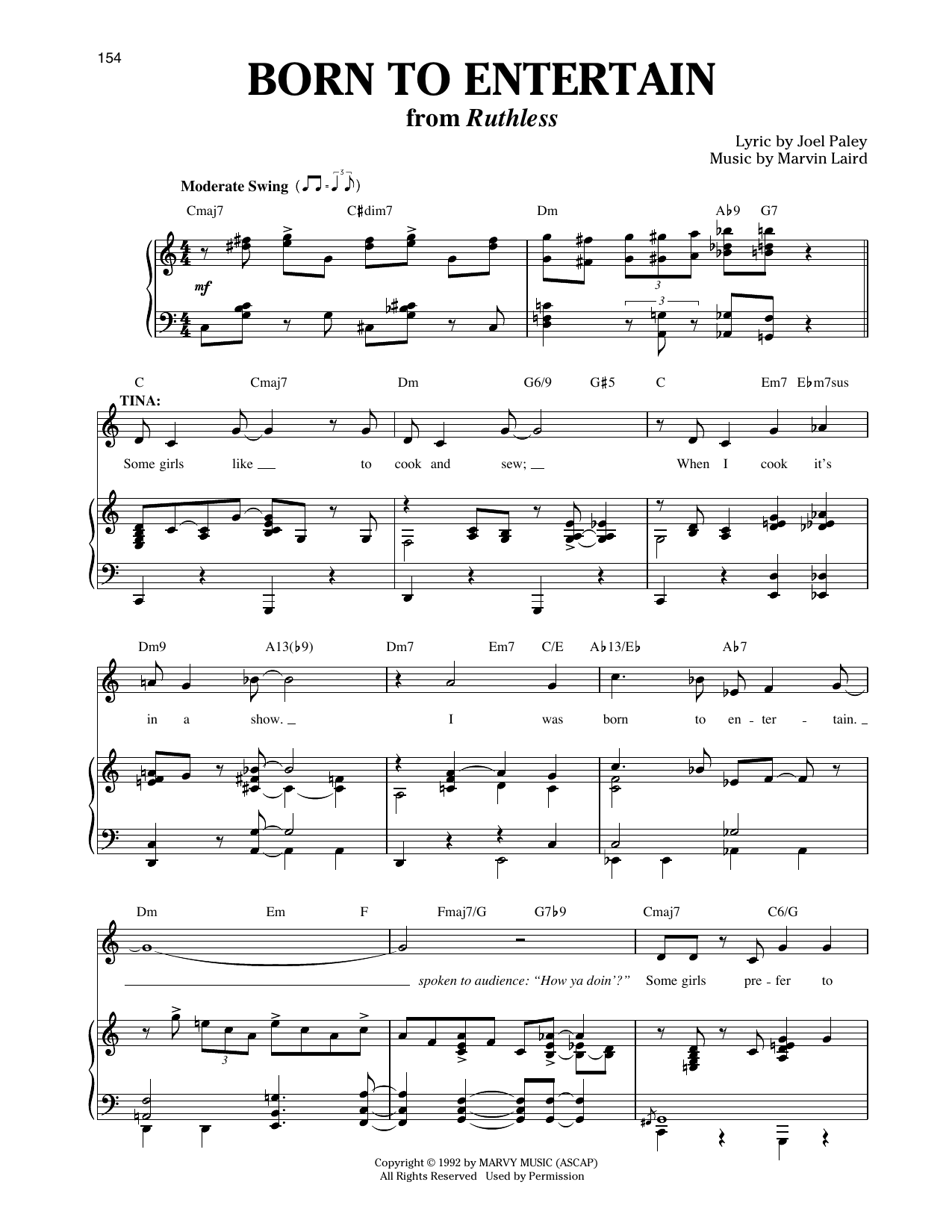 Joel Paley Born To Entertain (from Ruthless! The Musical) (arr. Louise Lerch) sheet music notes and chords arranged for Piano & Vocal