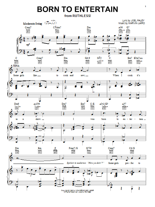 Joel Paley Born To Entertain sheet music notes and chords arranged for Piano, Vocal & Guitar Chords (Right-Hand Melody)