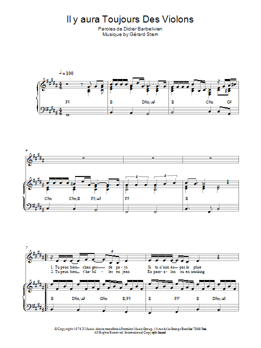 Joel Prevost Il Y Aura Toujours Des Violons sheet music notes and chords arranged for Piano & Vocal