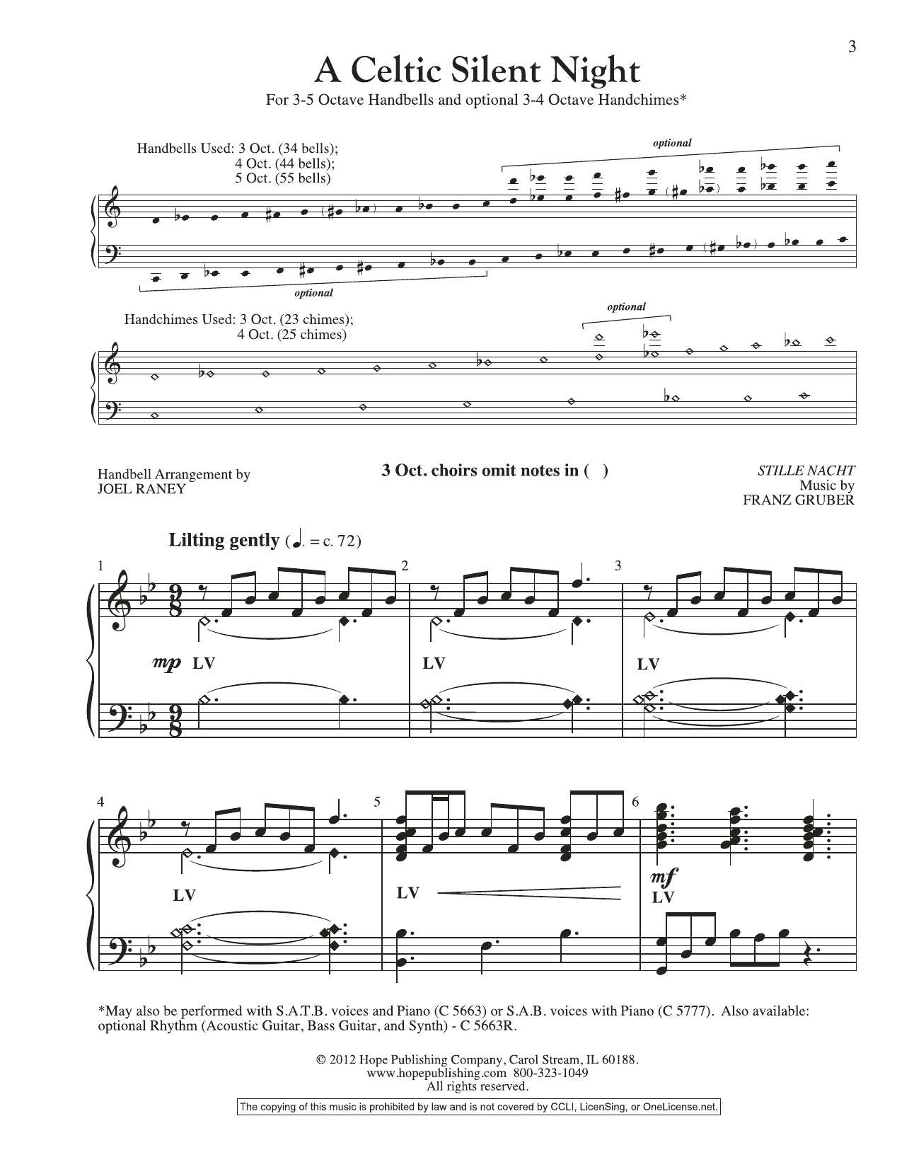 Joel Raney A Celtic Silent Night - Handbells sheet music notes and chords arranged for Choir Instrumental Pak
