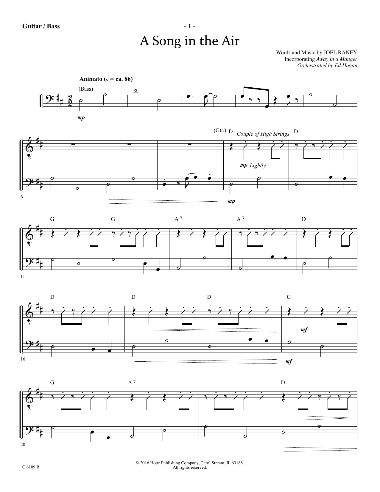Joel Raney A Song In The Air - Acoustic Guitar/Electric Bass sheet music notes and chords arranged for Choir Instrumental Pak