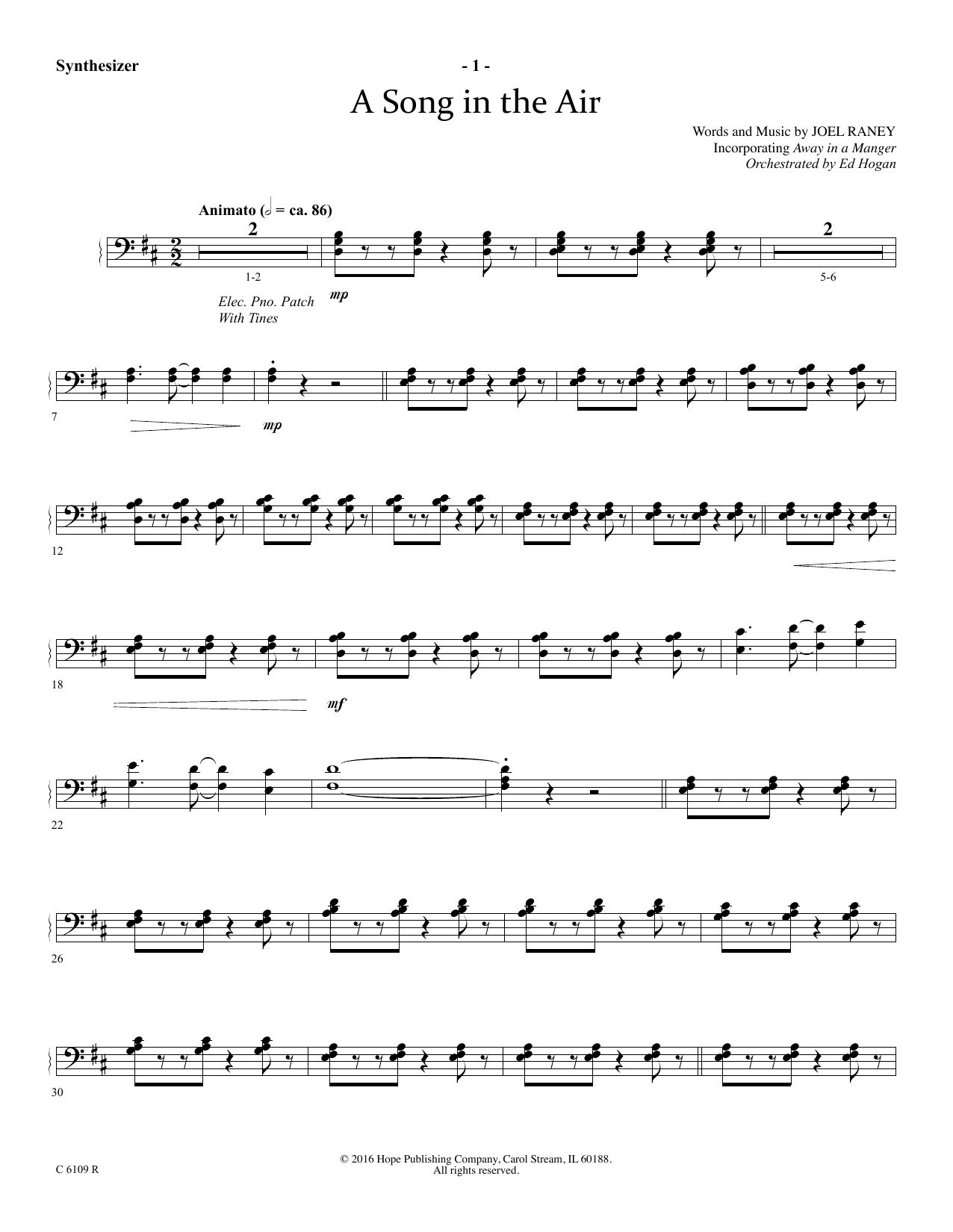 Joel Raney A Song In The Air - Synthesizer sheet music notes and chords arranged for Choir Instrumental Pak
