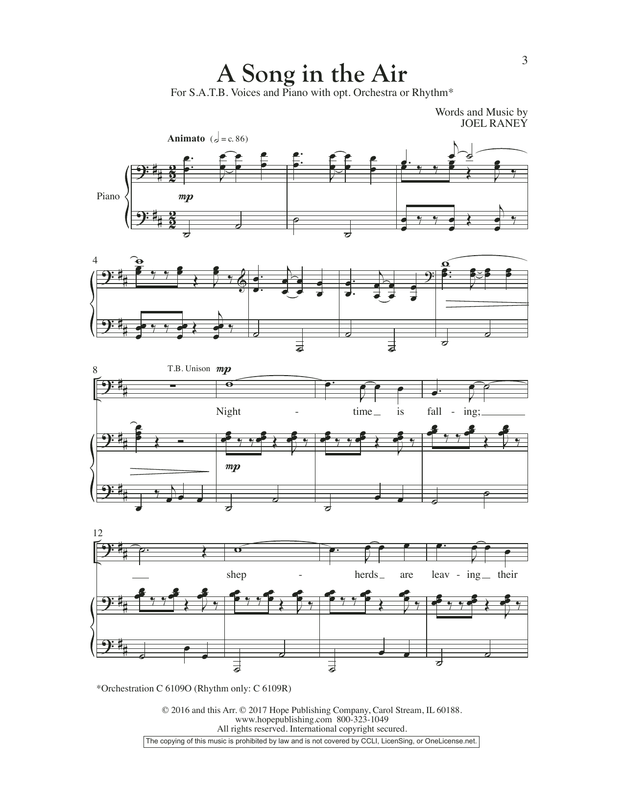 Joel Raney A Song In The Air sheet music notes and chords arranged for SATB Choir