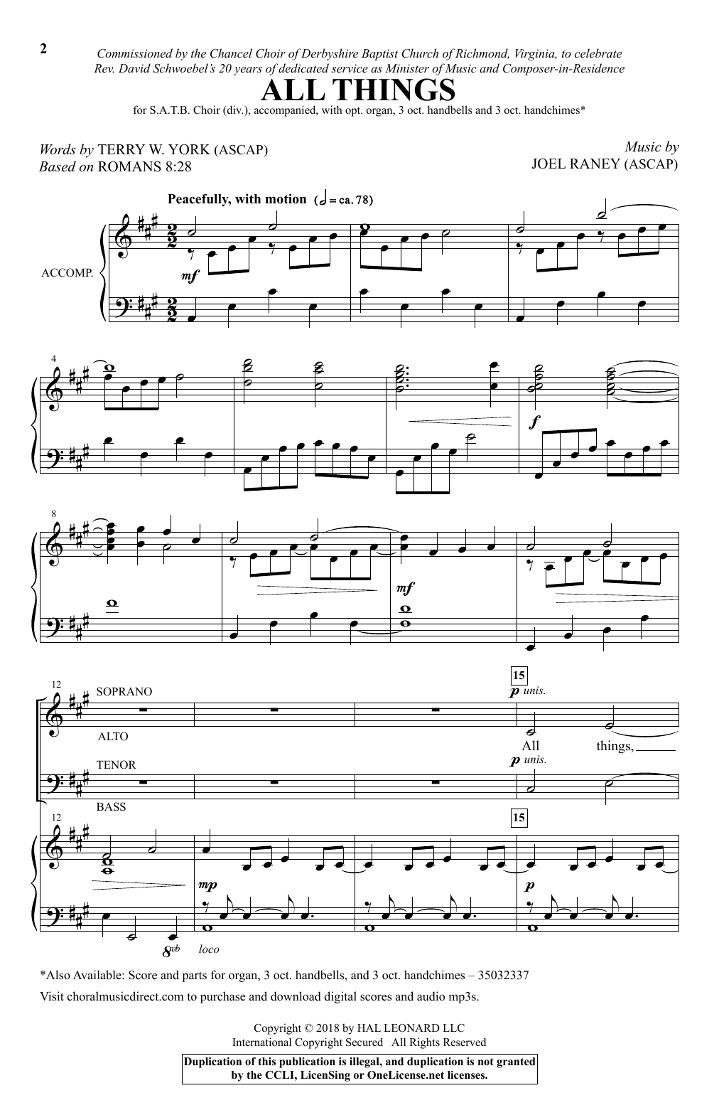 Joel Raney All Things sheet music notes and chords arranged for SATB Choir