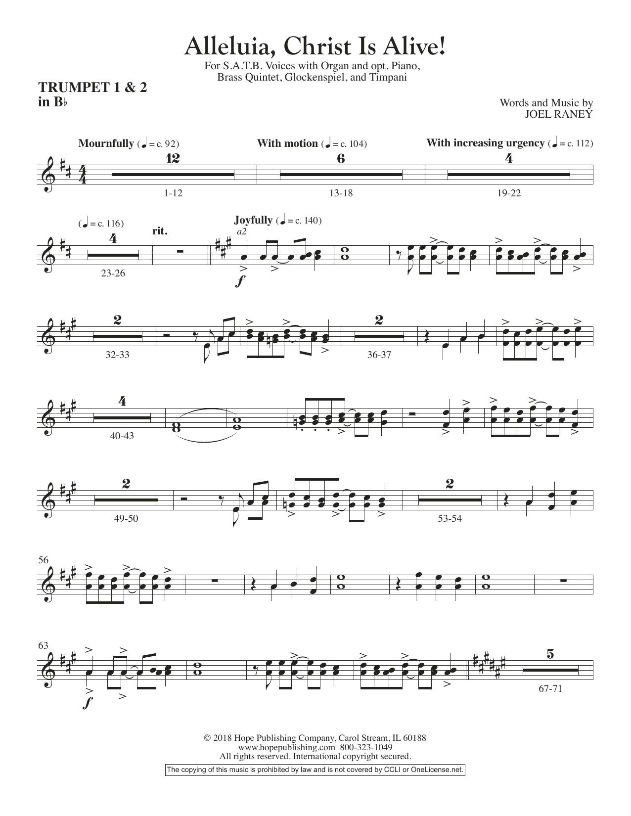 Joel Raney Alleluia, Christ Is Alive! - Bb Trumpet 1 & 2 sheet music notes and chords arranged for Choir Instrumental Pak