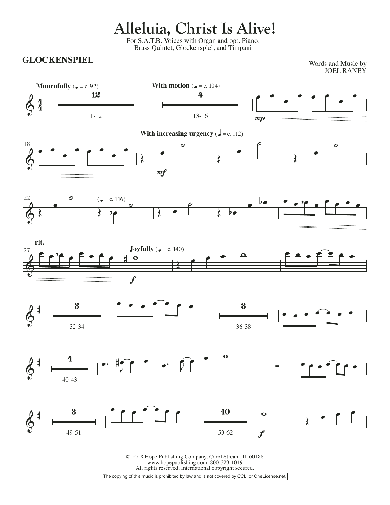Joel Raney Alleluia, Christ Is Alive! - Glockenspiel sheet music notes and chords arranged for Choir Instrumental Pak