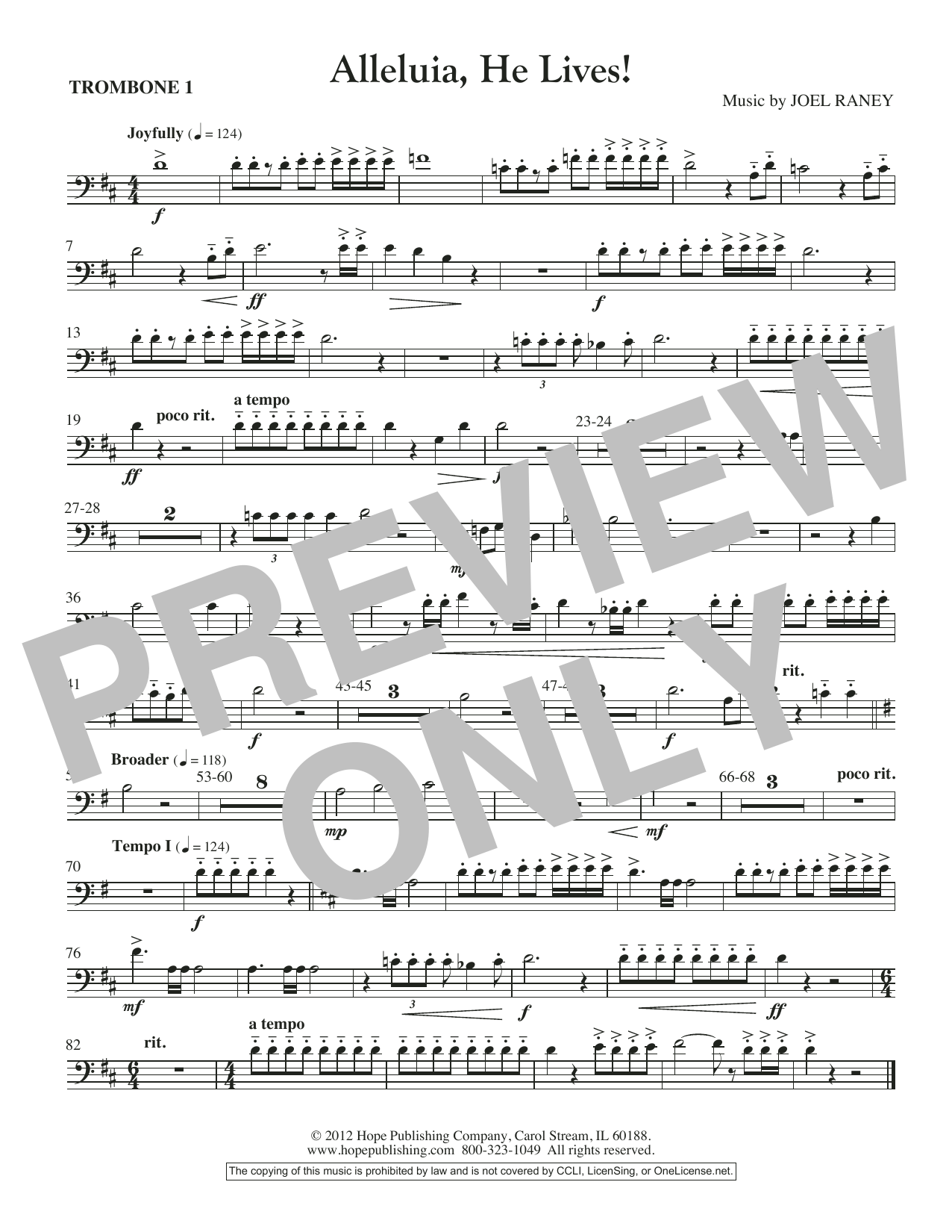 Joel Raney Alleluia, He Lives - Trombone 1 sheet music notes and chords arranged for Choir Instrumental Pak