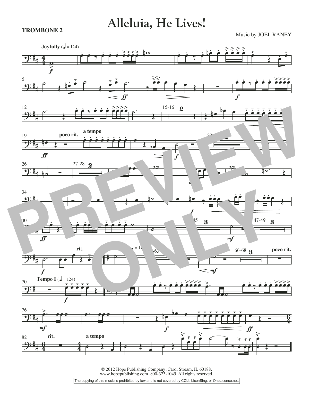 Joel Raney Alleluia, He Lives - Trombone 2 sheet music notes and chords arranged for Choir Instrumental Pak